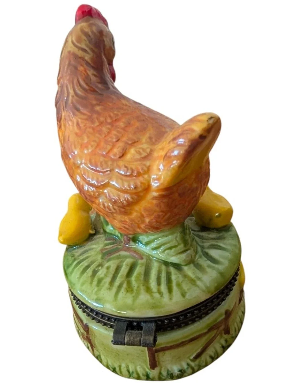 Vintage Hen & chicks hinged porcelain trinket box